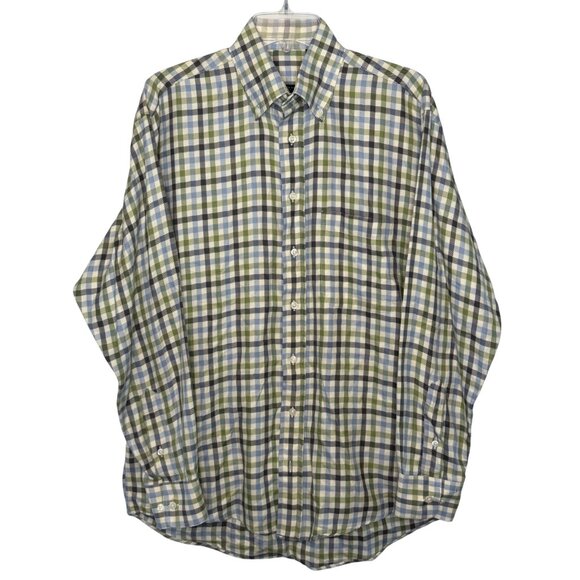 Burberry Gingham‎ Plaid Long Sleeve Button Down Mens Shirt - Size Medium - Picture 1 of 7
